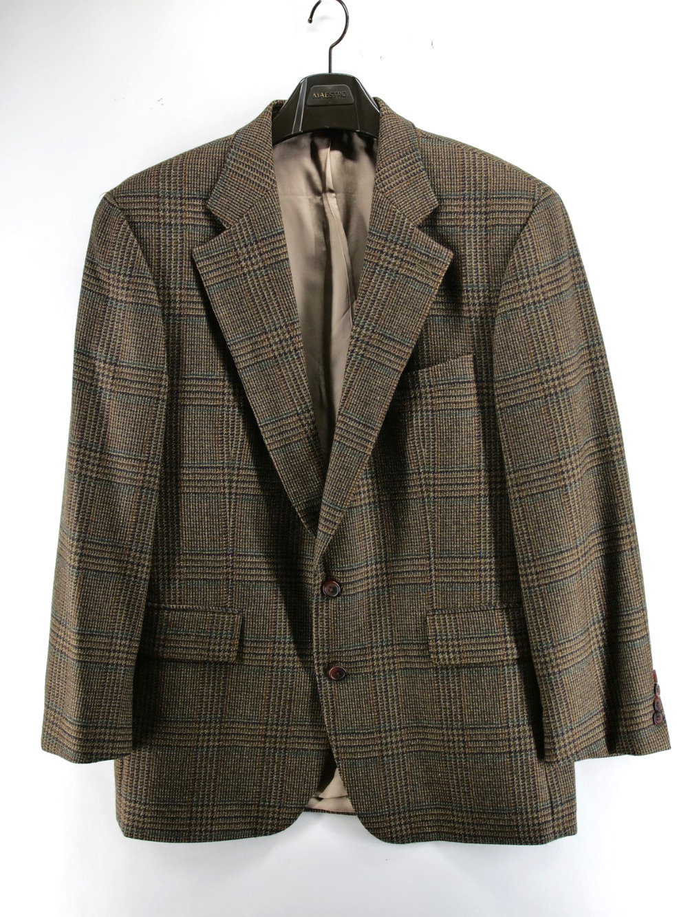 Chaps Ralph Lauren Mens Wool Blazer Brown 42R Sport Coat Plaid Vintage